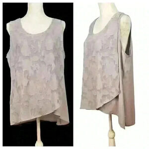 ROZ & ALI Womans Vtg GREY Lightweight LINED Tunic Top LACE Top Front size XL